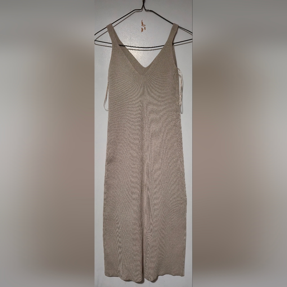 Zara Beige Ribbed Knit Midi Dress